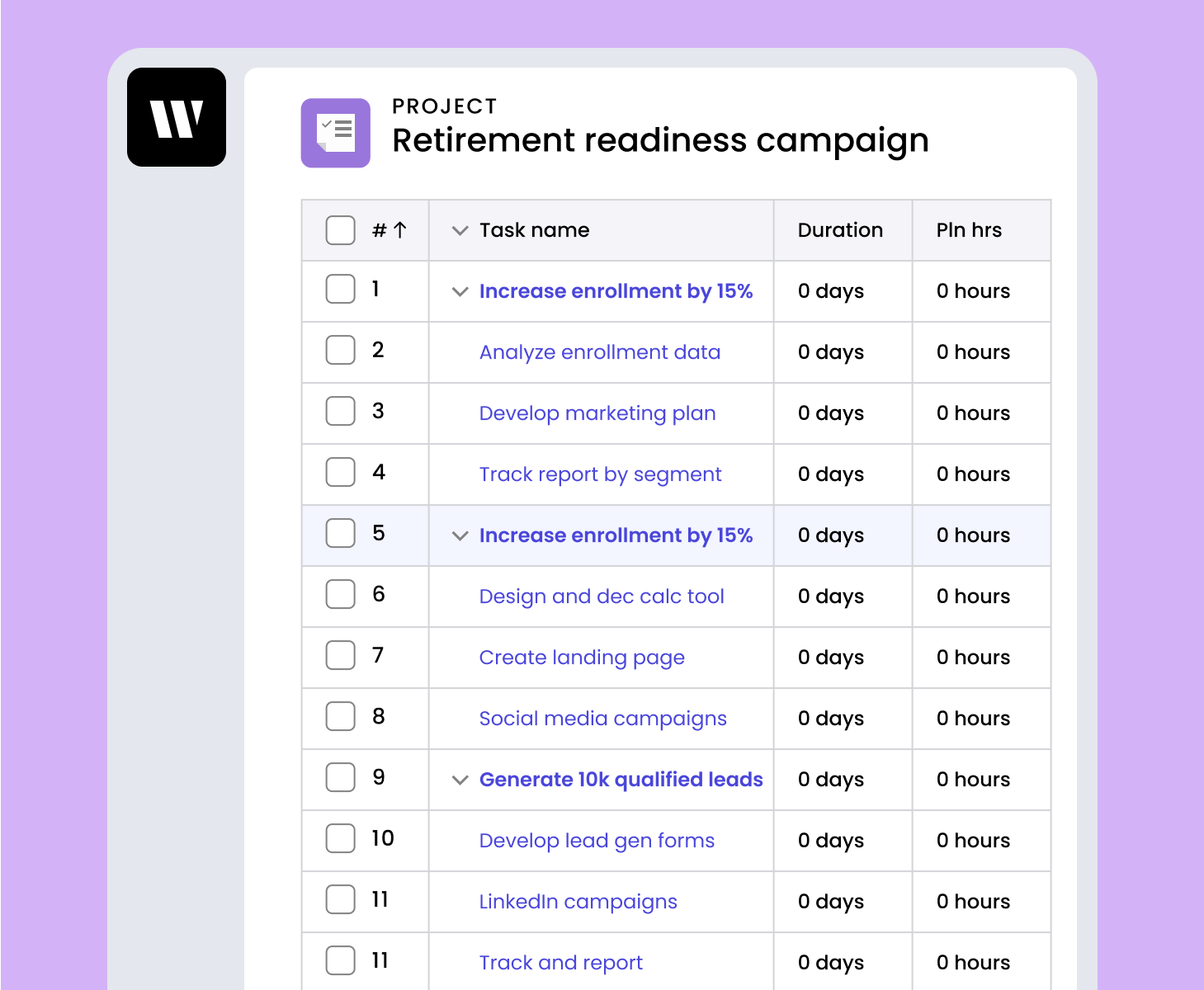 Create a project plan